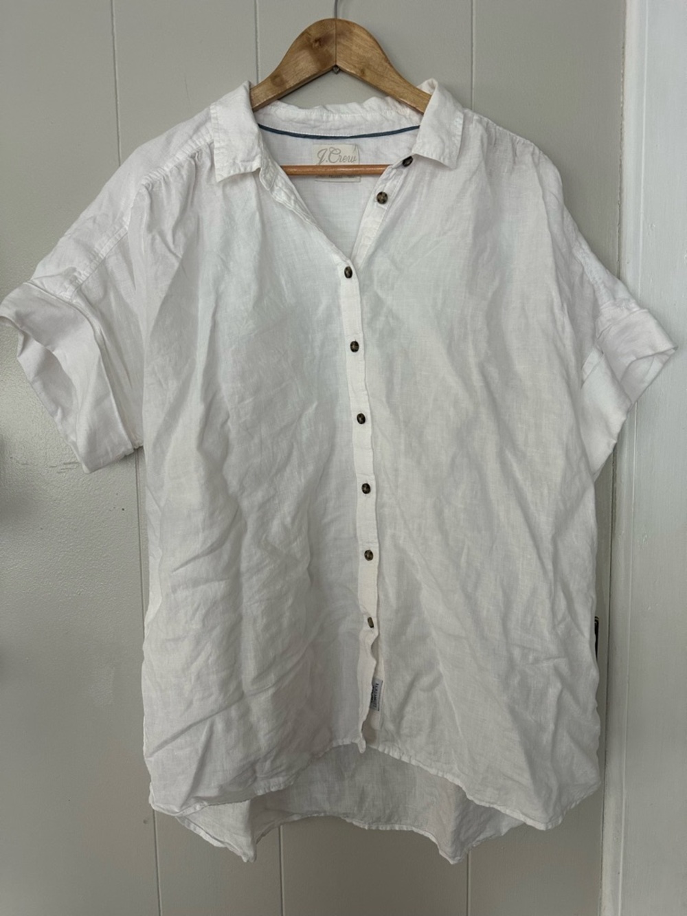 J. Crew White Short-Sleeve Linen Button-Down Shirt XL Tall